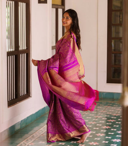 Banarasi Soft Silk Saree with Heavy Brocade & Gold Zari – 100% Original Premium Quality