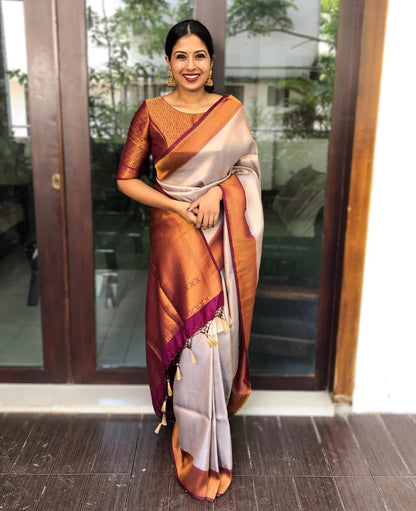 Captivating Elegance for Brides – Banarasi Soft Silk Saree with Copper Zari Weaving