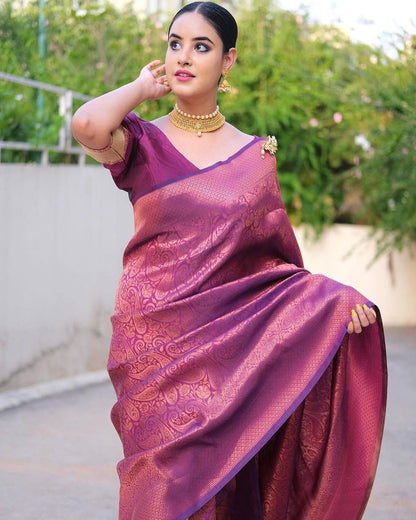 Graceful Copper Zari Elegance – Banarasi Silk Saree