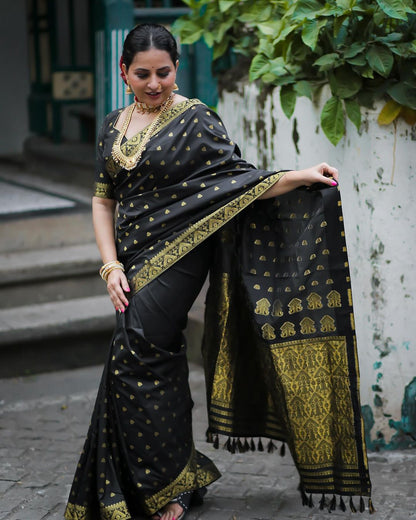 Traditional Banarasi Soft Silk Saree – Heavy Brocade and Golden Zari Detailing