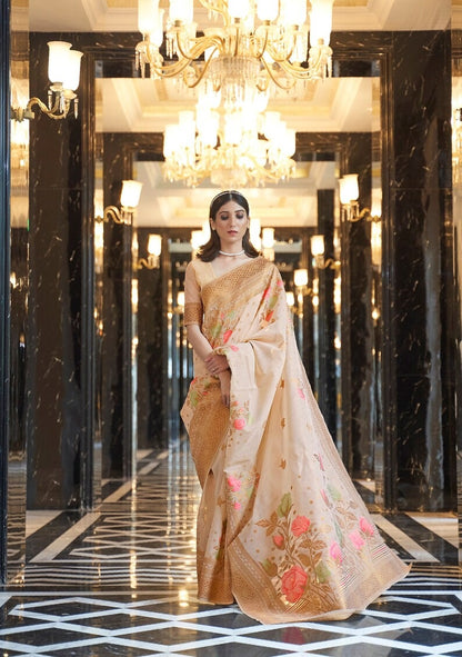 Premium Banarasi Saree – Soft Silk, Stunning Luster, and Golden Jewelry