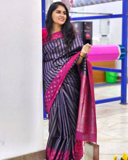 Elegant Banarasi Soft Silk Saree with Silver Zari Weaving