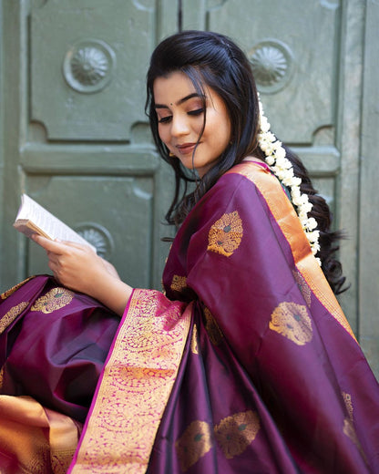 Elegant Banarasi Soft Silk Saree with Traditional Zari Motifs