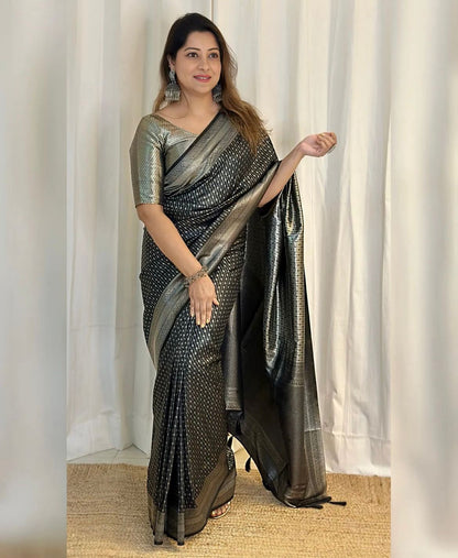 Banarasi Soft Silk Saree with Elegant Lustrous Finish Copper Zari Weaving