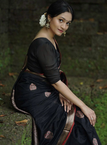 Graceful Elegance – Banarasi Soft Silk Saree with Gold Zari Weaving
