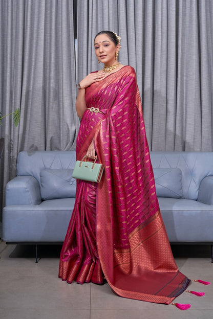 Radiant Grace – Banarasi Soft Silk Saree with Copper Zari Weaving