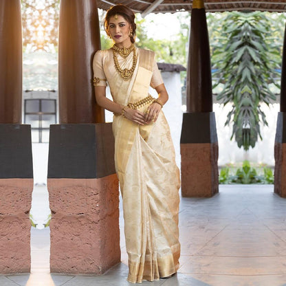 Kanjivaram Silk Saree with Elegant Gold Zari Weaving – Perfect for Festive Occasions