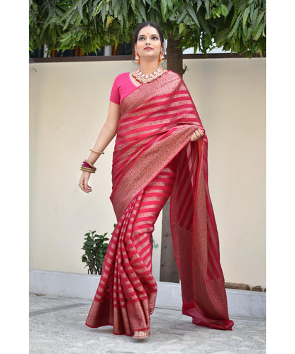 Banarasi Silk Saree in Soft Finish – Gold Zari Highlights & Rich Brocade Work