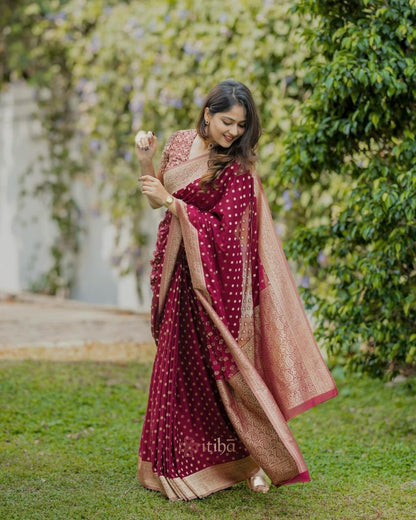 Premium Banarasi Soft Silk Saree with Exquisite Gold Zari & Heavy Brocade Detailing