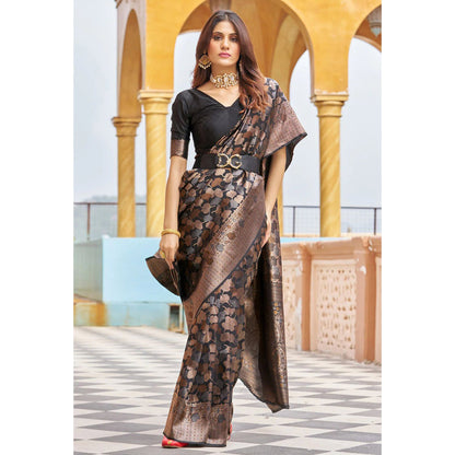 Elegant Black & Copper Banarasi Soft Silk Saree with Contemporary Design