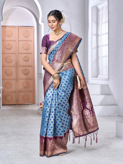 Elegant Banarasi Soft Silk Saree with Gold Zari Weaving