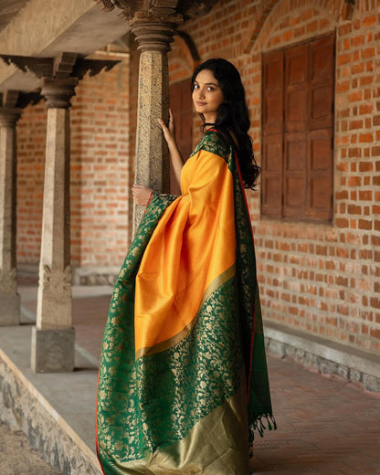 Banarasi Soft Silk Saree – Royal Charm in Gold Zari Detailing