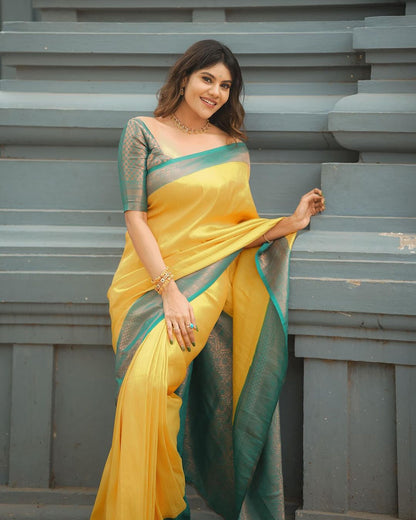 Timeless Brocade Charm – Banarasi Soft Silk Saree with Gold Zari Weaving