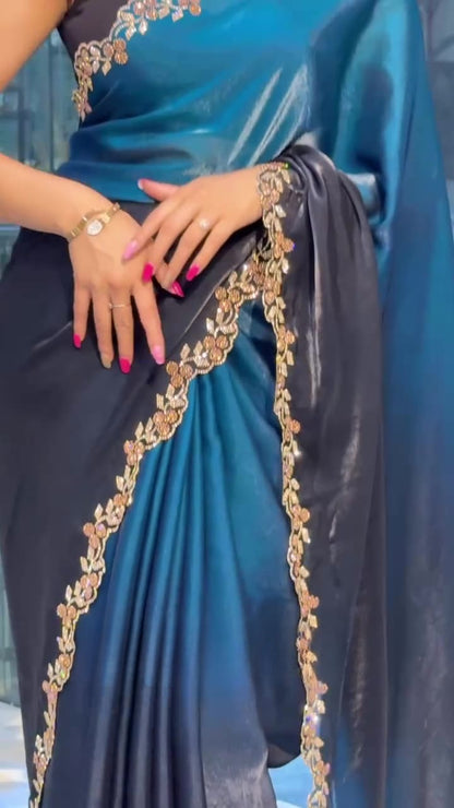 Timeless Grace in Dual Tones – Zarkan Work Designer Saree By Shakuntala Saree