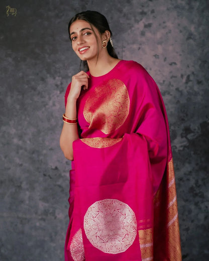 Banarasi Soft Silk Saree with Gold & Silver Zari Weaving – Elegant Heritage Design
