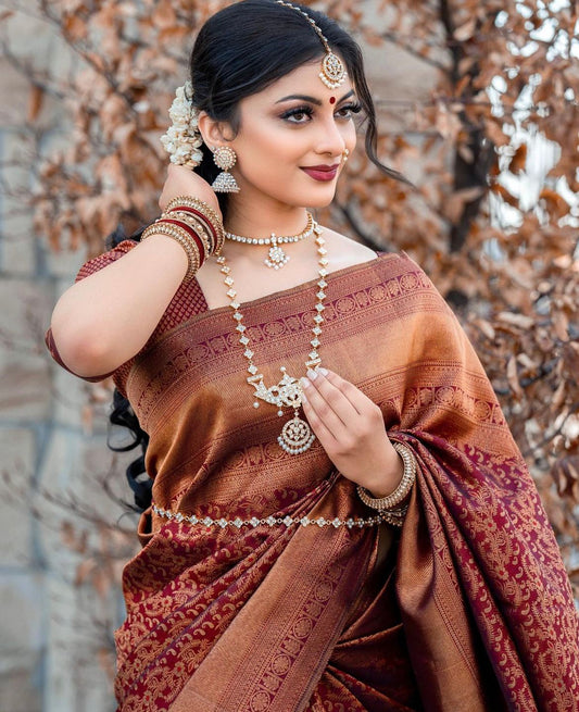 Banarasi Soft Silk Saree with Copper Zari – Sustainable Elegance in Every Drape
