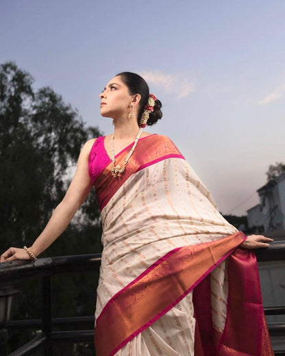 Banarasi Soft Silk Saree with Exquisite Brocade & Copper Zari Weaving