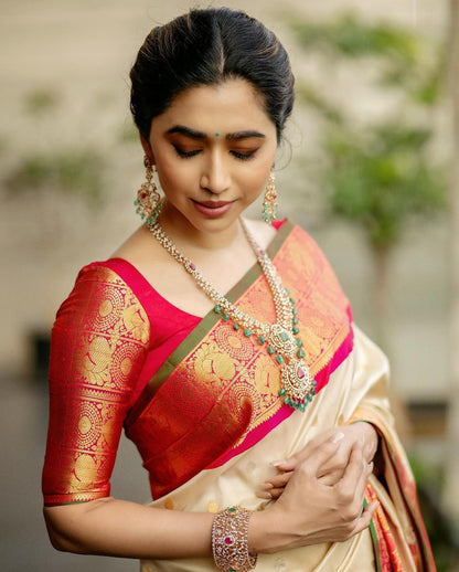 Elegant Banarasi Soft Silk Saree with Rich Gold Zari Brocade Work