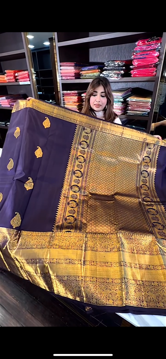 Elegant Purple Banarasi Soft Silk Saree with Golden Butta Weaving