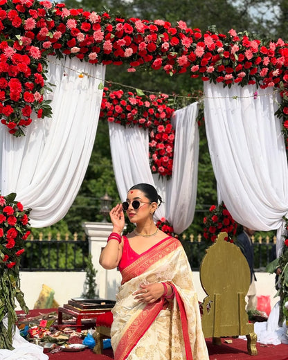 Modern Minimalist Banarasi Saree – Pure Elegance in Soft Silk