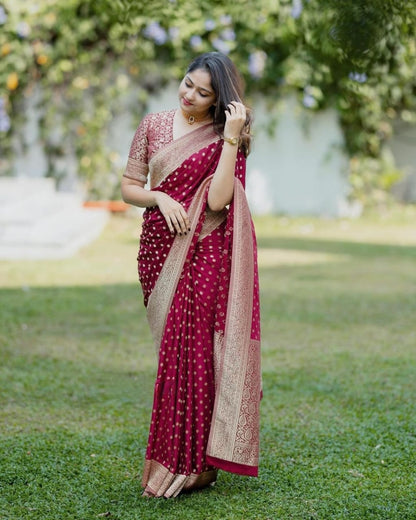 Premium Banarasi Soft Silk Saree with Exquisite Gold Zari & Heavy Brocade Detailing