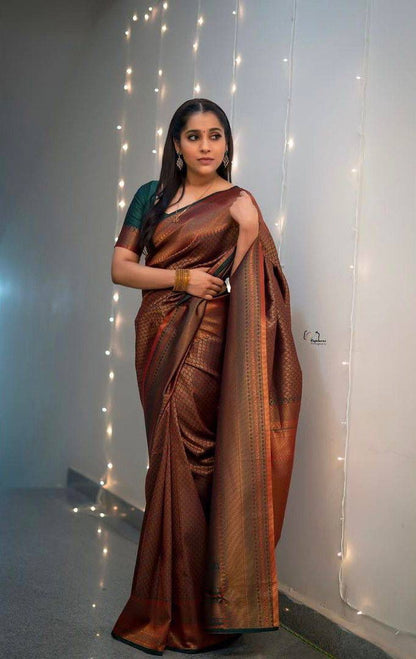 Elegance in Every Thread – Copper Zari Woven Banarasi Silk Saree