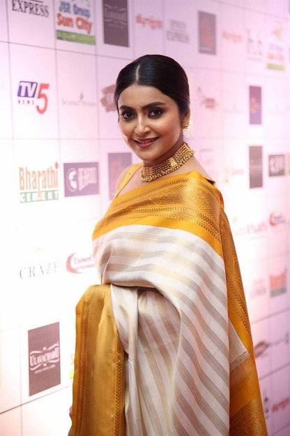 Elegant White Banarasi Soft Silk Saree with Gold Zari Weaving