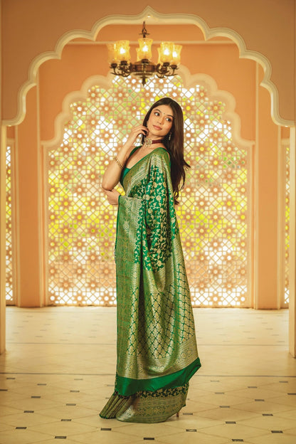 Elegant Banarasi Soft Silk Saree Featuring Heavy Brocade and Gold Zari Work