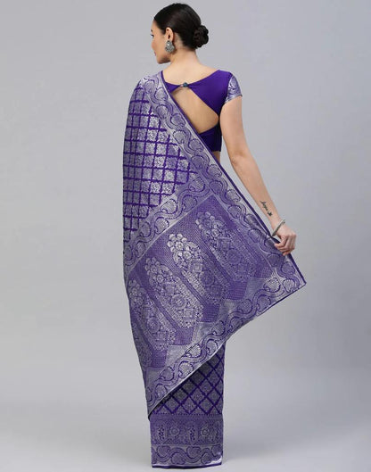 Banarasi Soft Silk Saree – Silver Zari & Brocade Grandeur