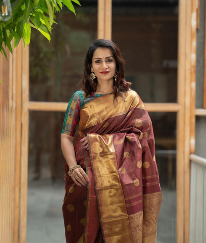 Banarasi Silk Saree in Soft Finish – Heavy Brocade with Rich Gold Zari Accents