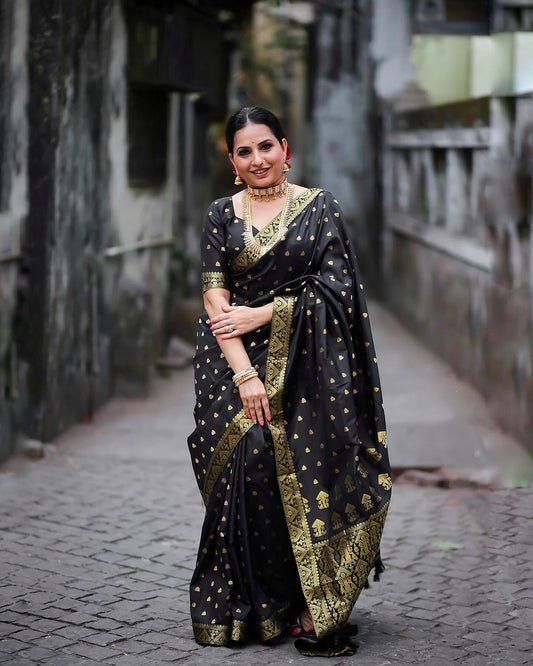 Traditional Banarasi Soft Silk Saree – Heavy Brocade and Golden Zari Detailing