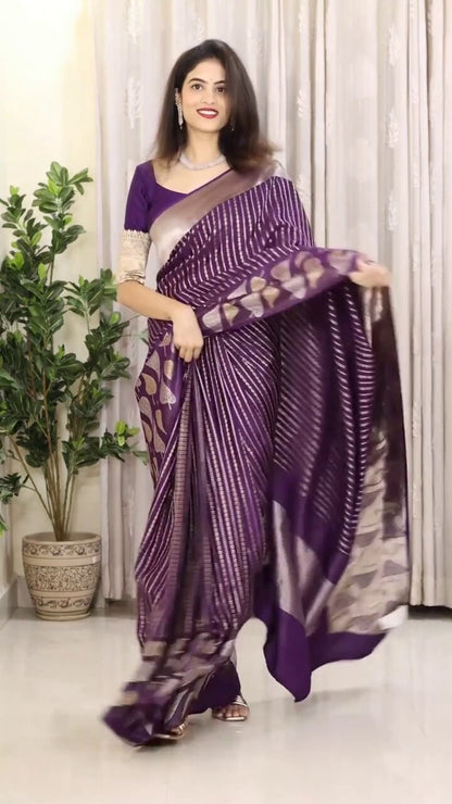 Elegant Banarasi Soft Silk Saree with Gold & Silver Zari Weaving
