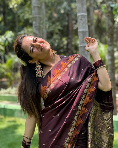 Elegant Banarasi Soft Silk Saree with Gold & Silver Zari Weaving