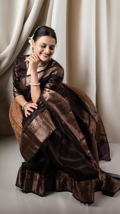 Banarasi Soft Silk Saree with Heavy Brocade & Copper Zari Weaving – Trusted Craftsmanship