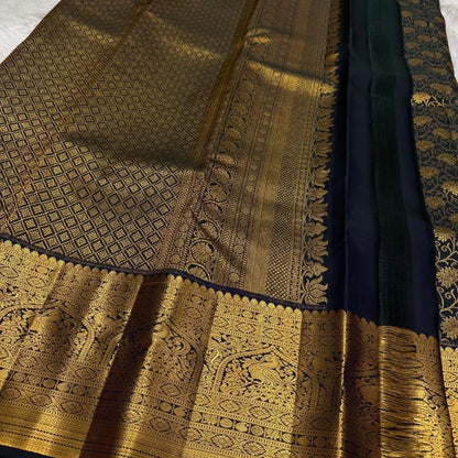 Elegant Black Banarasi Soft Silk Saree with Golden Peacock & Floral Zari Weaving