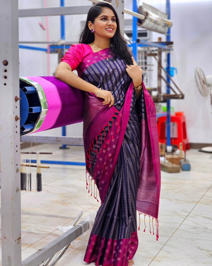 Elegant Banarasi Soft Silk Saree with Silver Zari Weaving