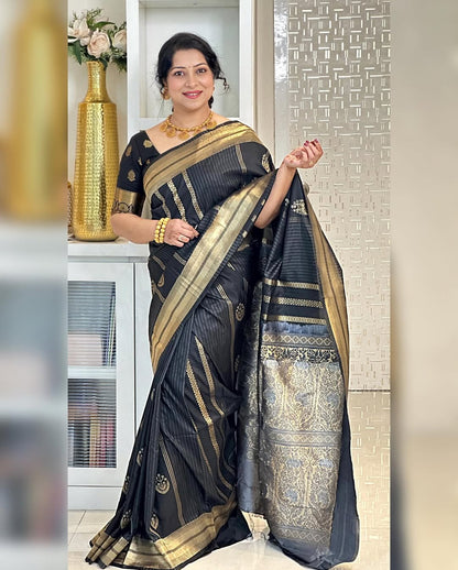 Elegant Banarasi Soft Silk Saree with Gold Zari Weaving