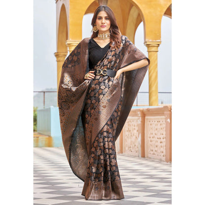 Elegant Black & Copper Banarasi Soft Silk Saree with Contemporary Design