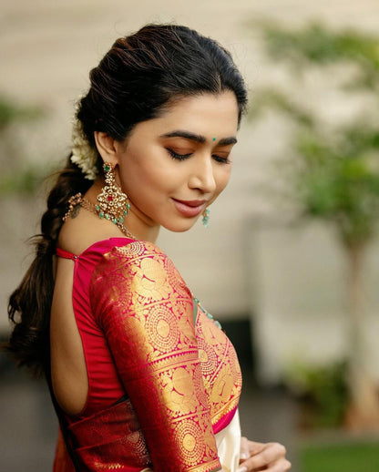 Elegant Banarasi Soft Silk Saree with Rich Gold Zari Brocade Work