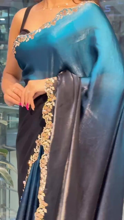 Timeless Grace in Dual Tones – Zarkan Work Designer Saree By Shakuntala Saree