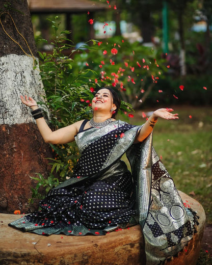Banarasi Soft Silk Saree – Rich Heavy Brocade & Elegant Silver Zari Work