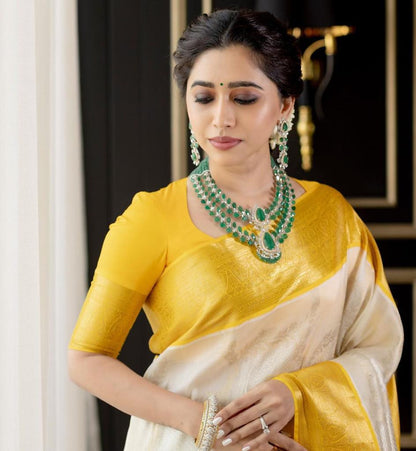 Effortless Elegance – Banarasi Soft Silk Saree with Gold Zari Weaving
