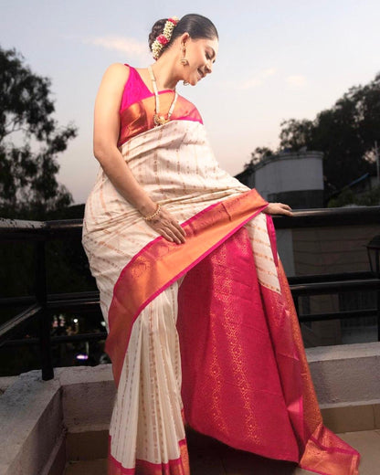 Banarasi Soft Silk Saree with Exquisite Brocade & Copper Zari Weaving