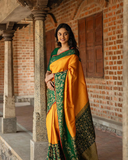 Banarasi Soft Silk Saree – Royal Charm in Gold Zari Detailing