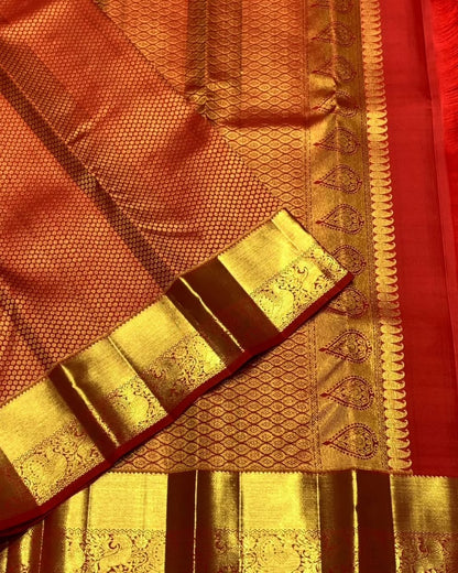Elegant Orange Banarasi Soft Silk Saree with Golden Zari Weaving