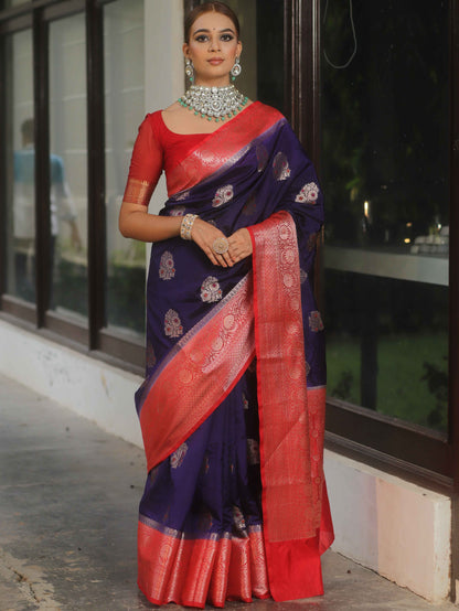 Elegant Banarasi Soft Silk Saree with Gold Zari Weaving