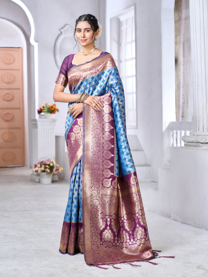 Elegant Banarasi Soft Silk Saree with Gold Zari Weaving