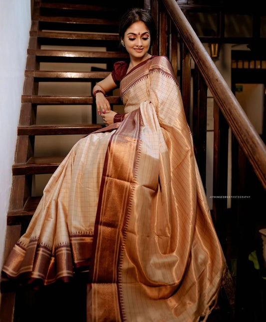 Elegant Banarasi Soft Silk Saree with Gold Brocade Work