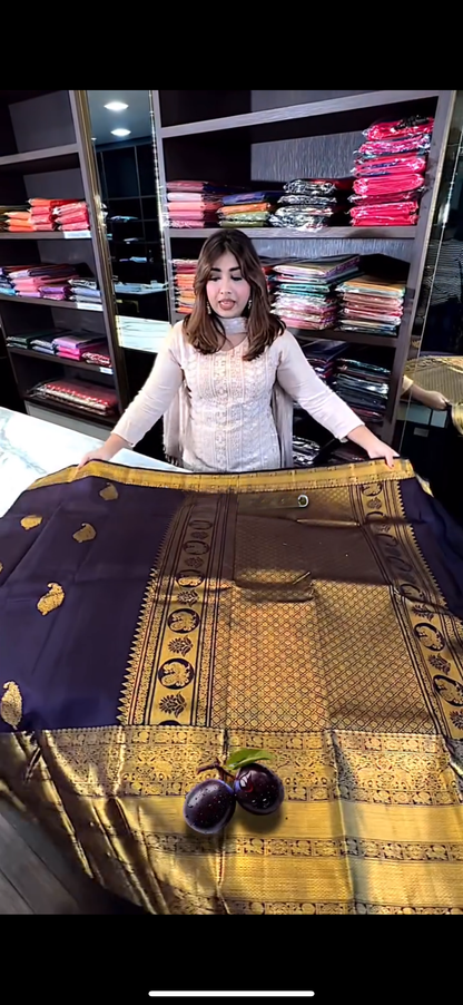Elegant Purple Banarasi Soft Silk Saree with Golden Butta Weaving