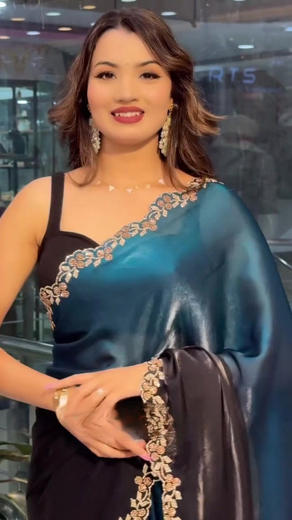 Timeless Grace in Dual Tones – Zarkan Work Designer Saree By Shakuntala Saree